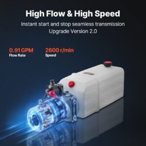 6 quart hydraulic power unit, single acting dump trailer pump, 3200 psi max relief pressure & 0.91 gpm flow rate, dc 12v hydraulic pump with metal reservoir for dump trailer car lifting, white