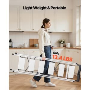 6 step ladder, folding step stool with wide anti slip pedal and comfort handgrip, 330 lbs capacity portable aluminum stepladder, multi use for kitchen, warehouse, household and office, silver