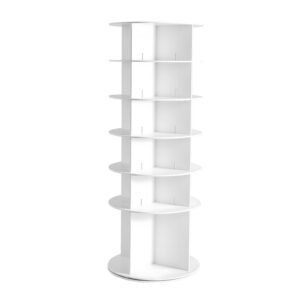 6 tiers rotating shoe rack tower, 360° spinning shoe rack, revolving storage round carousel display, freestanding lazy susan organizer display for bedroom, living room, entryway, closet, white
