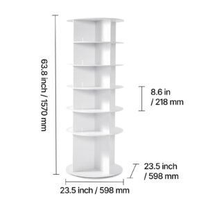 6 tiers rotating shoe rack tower, 360° spinning shoe rack, revolving storage round carousel display, freestanding lazy susan organizer display for bedroom, living room, entryway, closet, white