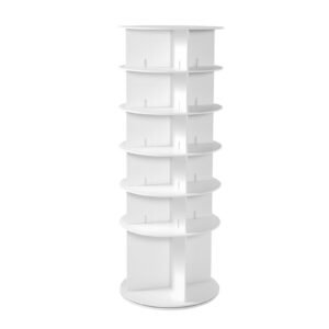 6 tiers rotating shoe rack tower, 360° spinning shoe rack, revolving storage round carousel display, freestanding lazy susan organizer display for bedroom, living room, entryway, closet, white