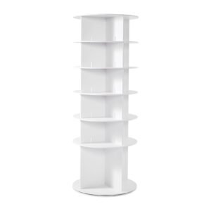 6 tiers rotating shoe rack tower, 360° spinning shoe rack, revolving storage round carousel display, freestanding lazy susan organizer display for bedroom, living room, entryway, closet, white