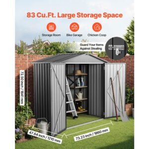 6 x 4 ft metal garden shed, outdoor storage shed with lockable doors & 4 louver vents, peak roof metal sheds outdoors storage, storaged sheds clearance for backyard, garden, patio, bike, gray