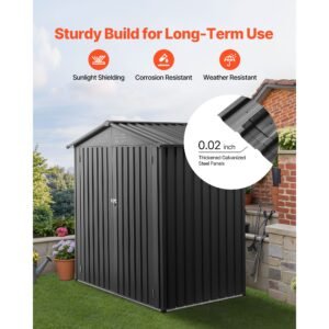 6 x 4 ft metal garden shed, outdoor storage shed with lockable doors & 4 louver vents, peak roof metal sheds outdoors storage, storaged sheds clearance for backyard, garden, patio, bike, gray