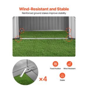 6 x 4 ft metal garden shed, outdoor storage shed with lockable doors & 4 louver vents, peak roof metal sheds outdoors storage, storaged sheds clearance for backyard, garden, patio, bike, gray