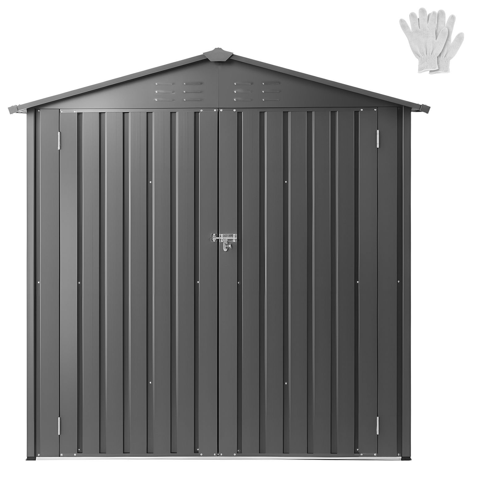 6 x 4 ft metal garden shed, outdoor storage shed with lockable doors & 4 louver vents, peak roof metal sheds outdoors storage, storaged sheds clearance for backyard, garden, patio, bike, gray