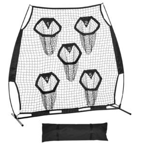 6 x 6 ft Football Trainer Throwing Net, Training Throwing Target Practice Net with 5 Target Pockets, Knotless Net Includes Straps and Portable Carry Case, Improve QB Throwing Accuracy, Black