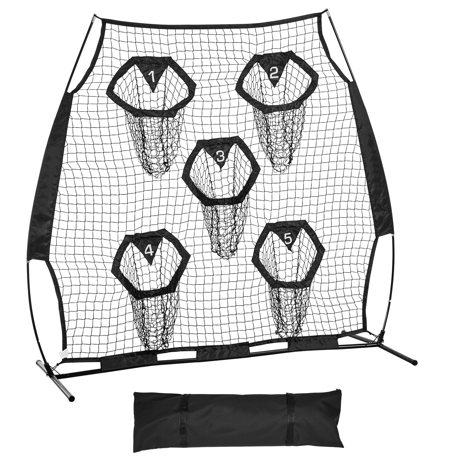 6 x 6 ft football trainer throwing net, training throwing target practice net with 5 target pockets, knotless net includes straps and portable carry case, improve qb throwing accuracy, black