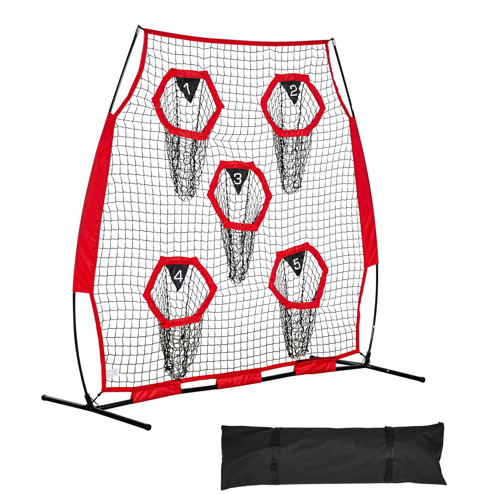6 x 6 ft football trainer throwing net, training throwing target practice net with 5 target pockets, knotless net includes straps and portable carry case, improve qb throwing accuracy, red