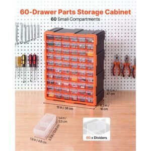 60 drawer storage organizer, plastic, drawer storage cabinet for garage organization, stackable small parts organizer, wall mounted toolbox, for hardware, beads, screws, crafts, building bricks