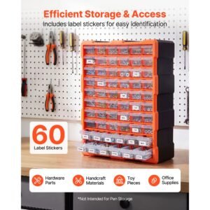 60 drawer storage organizer, plastic, drawer storage cabinet for garage organization, stackable small parts organizer, wall mounted toolbox, for hardware, beads, screws, crafts, building bricks