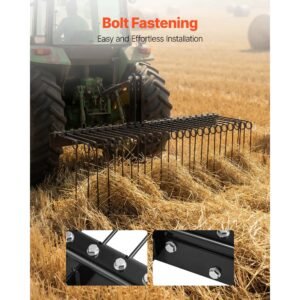 60 in tow behind landscape rake, 3 point hitch lawn dethatcher rake, 26 spring steel tines, for category 1 tractors, heavy duty & rust resistant rakes tractor attachments for leaves pine needles
