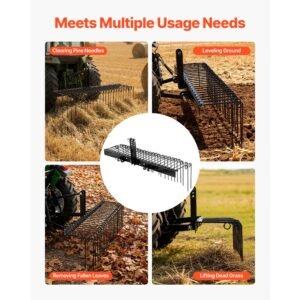60 in tow behind landscape rake, 3 point hitch lawn dethatcher rake, 26 spring steel tines, for category 1 tractors, heavy duty & rust resistant rakes tractor attachments for leaves pine needles