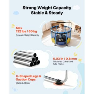 60" trampoline for kids, 5 ft toddler mini trampoline, 132 lbs indoor outdoor play toys with enclosure net and adjustable gymnastics bar, christmas toys birthday gifts for girls boys