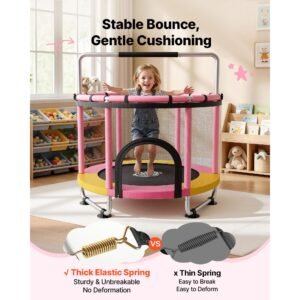 60" trampoline for kids, 5 ft toddler mini trampoline, 132 lbs indoor outdoor play toys with enclosure net and adjustable gymnastics bar, christmas toys birthday gifts for girls boys