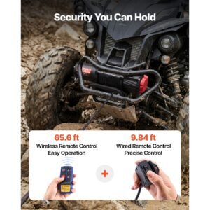 6000 lbs electric winch, 12v dc atv/utv winch with Φ0.24 in x 49.2 ft synthetic rope, wireless & wired remote control, ip55 waterproof, with fairlead mount plate for towing atv utv off road