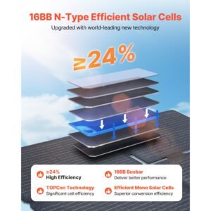60w foldable solar panel charger, 16bb n type monocrystalline solar panel 24% efficiency, lightweight portable with mc4 output, type c, usb a & dc ports for power stations camping hiking