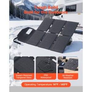 60w foldable solar panel charger, 16bb n type monocrystalline solar panel 24% efficiency, lightweight portable with mc4 output, type c, usb a & dc ports for power stations camping hiking
