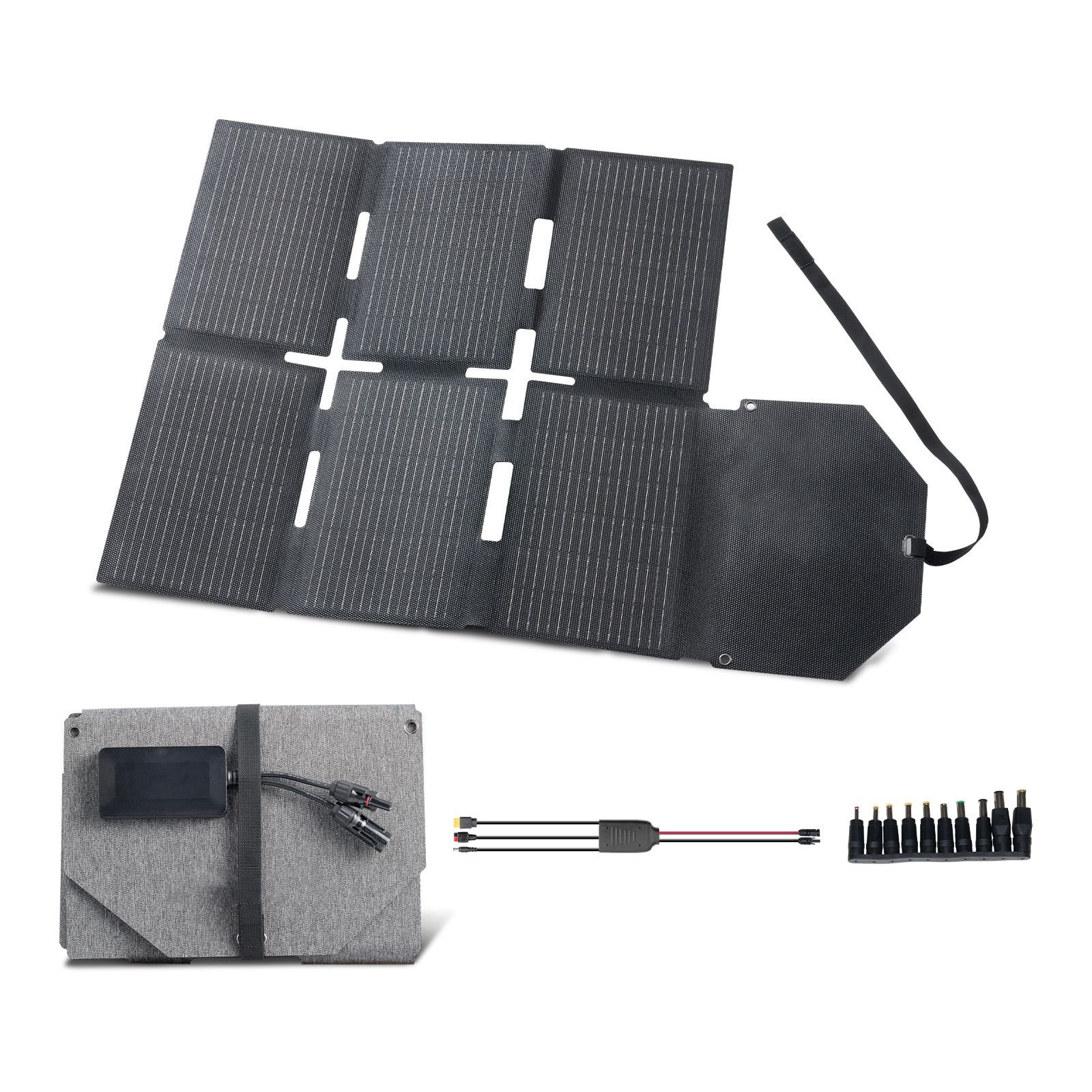 60w foldable solar panel charger, 16bb n type monocrystalline solar panel 24% efficiency, lightweight portable with mc4 output, type c, usb a & dc ports for power stations camping hiking