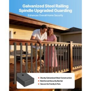 61 pack deck balusters, 29.5 in galvanized steel railing spindles, hollow rectangle metal decking stair balusters with pre drilled hole, end caps, screws, for deck, porch & stair railing, black