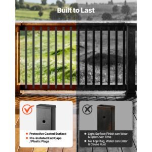 61 pack deck balusters, 29.5 in galvanized steel railing spindles, hollow rectangle metal decking stair balusters with pre drilled hole, end caps, screws, for deck, porch & stair railing, black