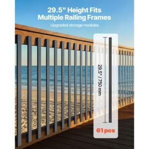 61 pack deck balusters, 29.5 in galvanized steel railing spindles, hollow rectangle metal decking stair balusters with pre drilled hole, end caps, screws, for deck, porch & stair railing, black