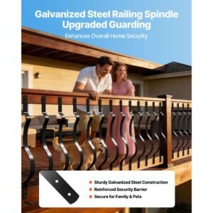 61 pack deck balusters, 32.28 x 1 in metal railing spindles, galvanized steel decking stair balusters with screws, stylish wavy design for outdoor deck, porch & staircase railing fence, black