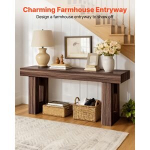 63 in console table, farmhouse desk behind the couch, wooden rectangle entrance desk, narrow long sofa table accent stand for hallway, bedroom, living room, foyer, easy assembly, brown