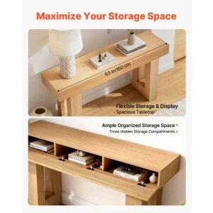 63 in console table, farmhouse desk behind the couch, wooden rectangle entrance desk, narrow long sofa table accent stand for hallway, bedroom, living room, foyer, easy assembly, burlywood