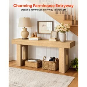 63 in Console Table, Farmhouse Desk Behind the Couch, Wooden Rectangle Entrance Desk, Narrow Long Sofa Table Accent Stand for Hallway, Bedroom, Living Room, Foyer, Easy Assembly, Burlywood