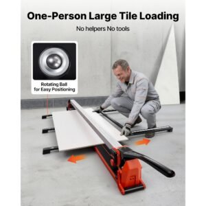 63 inch manual tile cutter, upgraded rail and sliding head, precision alignment guide, tungsten carbide cutting wheel, support legs with swivel wheels, for diy pros, ceramic, floor, wall tiles