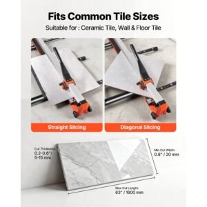 63 inch manual tile cutter, upgraded rail and sliding head, precision alignment guide, tungsten carbide cutting wheel, support legs with swivel wheels, for diy pros, ceramic, floor, wall tiles