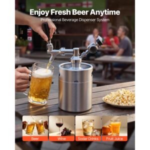 64oz mini keg, pressurized growler tap system, 304 stainless steel beer kit, with co2 regulator, self closing faucet, keeps fresh and carbonation for homebrew, craft and draft beer