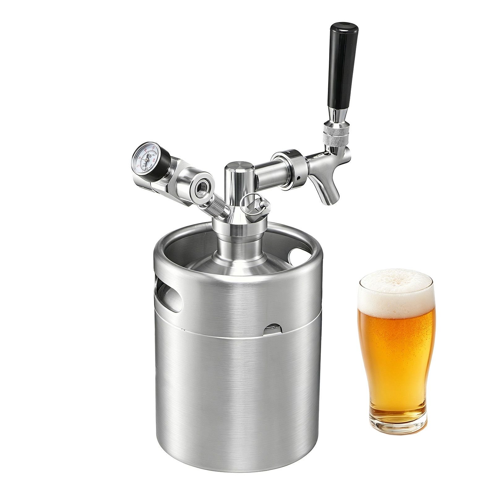 64oz mini keg, pressurized growler tap system, 304 stainless steel beer kit, with co2 regulator, self closing faucet, keeps fresh and carbonation for homebrew, craft and draft beer