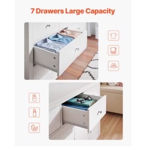 7 drawer dresser, wooden chest of drawers with sliding with anti tip device, modern minimalist dresser chest, closet storage organizer for living room, hallway, bedroom, entryway, light wood