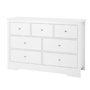 7 Drawer Dresser, Wooden Chest of Drawers with Sliding with Anti-tip Device, Modern Minimalist Dresser Chest, Closet Storage Organizer for Living Room, Hallway, Bedroom, Entryway, Light Wood