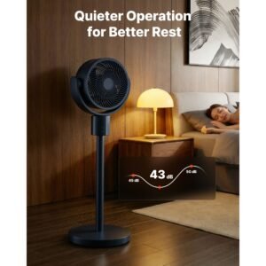 7 inch pedestal fan, oscillating standing floor fan with dc motor, remote control, 12 speeds & 3 modes, 15h timer, adjustable height, quiet for home, bedroom, living room, study room, blue gray