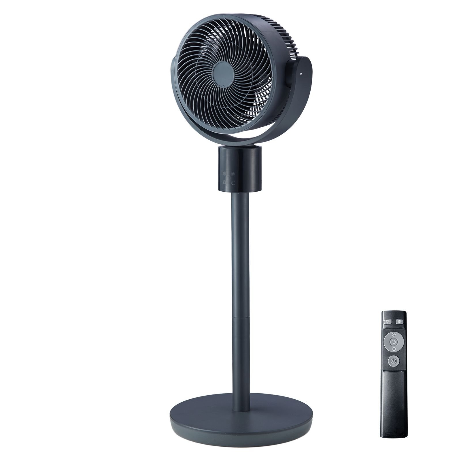 7 inch pedestal fan, oscillating standing floor fan with dc motor, remote control, 12 speeds & 3 modes, 15h timer, adjustable height, quiet for home, bedroom, living room, study room, blue gray