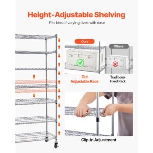 7 tier rolling bin storage rack, 18 organizer bins, bin rack storage steel wire shelving system with wheels, mobile tool organizer for garage, warehouse, office, restaurant, classroom, kitchen
