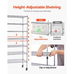 7 tier rolling bin storage rack, 24 small bins, bin rack storage steel wire shelving system with wheels, mobile tool organizer for garage, warehouse, office, restaurant, classroom, kitchen