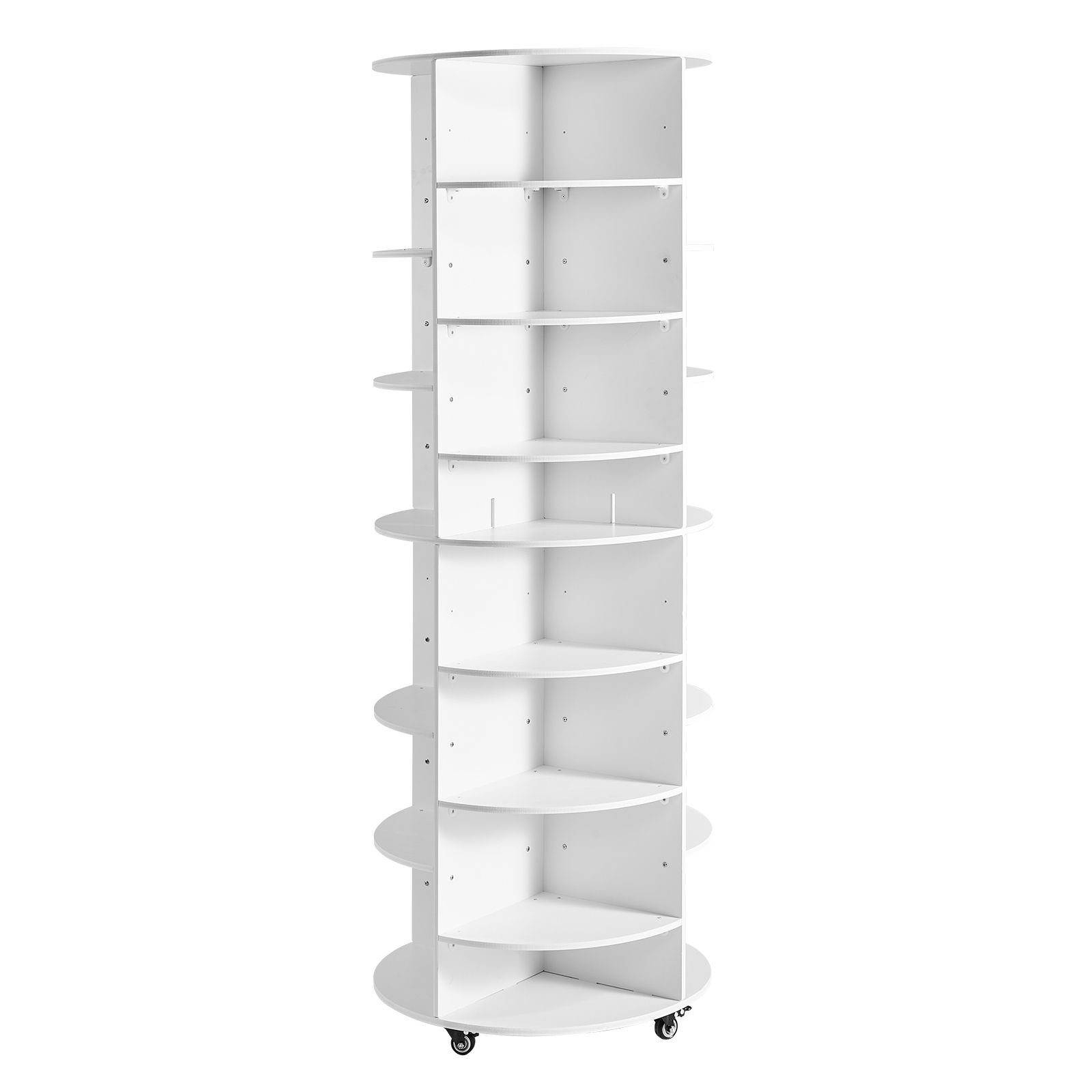 7 tier rotating shoe rack tower with adjustable shelves, movable 360° spinning carousel display with wheels, lazy susan organizer closet for bedroom, living room, entryway, closet, white