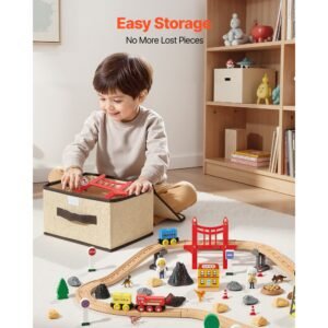 70pcs wooden train set, with magnetic crane, wood train track toy for kids ages 3 8, construction crane railway set, compatible with major brands, christmas birthday toy for toddlers boys girls