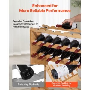 72 bottle stackable modular wine rack, 8 tier, floor freestanding wine storage rack, sturdy wines holder display shelf, wobble free shelves, easy assembly, for kitchen, cellar, and bar, natural