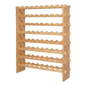 72 Bottle Stackable Modular Wine Rack, 8-Tier, Floor Freestanding Wine Storage Rack, Sturdy Wines Holder Display Shelf, Wobble-Free Shelves, Easy Assembly, for Kitchen, Cellar, and Bar, Natural