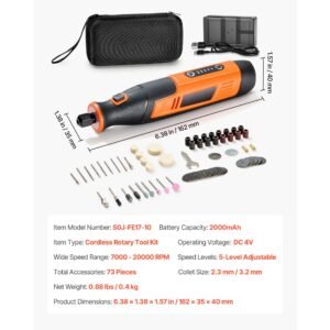 73 piece cordless rotary tool kit, dc4v portable mini power rotary tool, 5 level speed 7000 20000 rpm multi purpose diy tools for engraving, sanding, polishing, carving, cutting, diy crafts