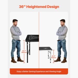 8 foot portable beer pong table, foldable 36 inch heightened table, carrying handles and 6 pong balls, lightweight tailgate table for office, tailgate party, travel & camping, black