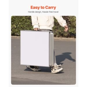 8 foot portable beer pong table, folding tailgate table, cup holes, dry erase markers and carrying handles, adjustable height, lightweight table for office, tailgate party & camping, white