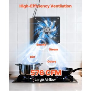 8 inch exhaust fan, 576 cfm high velocity wall mount vent fan with on/off control, low consumption, portable ventilation extractor for attic,garage,basement,workshop,kitchen, chicken coop,black