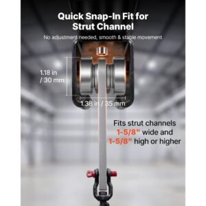 8 wheel trolley assembly rollers, 4 pcs 3000 lbs load, dual bearing trolley assembly for 1 5/8" wide and all 1 5/8" or taller strut channel, heavy duty sliding track system for warehouse garage
