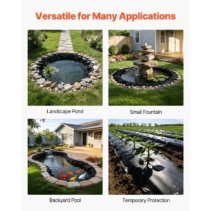 8 x 10 ft pond liner, 45 mil thickness, epdm rubber material fish pond liner for outdoor ponds, easy to cut, durable & leakproof, for water garden, waterfall, fishpond, koi, fountains, black